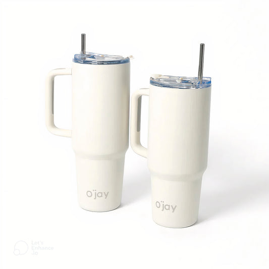 WHITE OJAY PREMIUM STAINLESS STEEL TUMBLER (40 OZ) HOT AND COLD INSULATED CUP