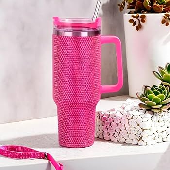 RHINESTONE PINK STEEL TUMBLER